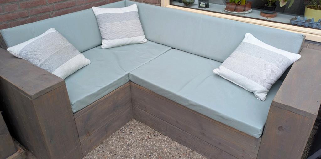 Steigerhouten Loungeset met Kussens, Tuin en Terras, Tuinsets en Loungesets, Ophalen, Steigerhout, Zo goed als nieuw, Loungeset