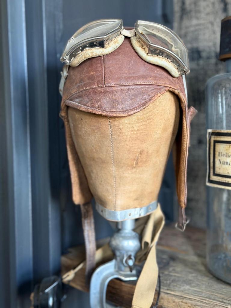Vintage Vliegeniers Muts met Bril - Decoratief Item, Antiek en Kunst, Ophalen of Verzenden