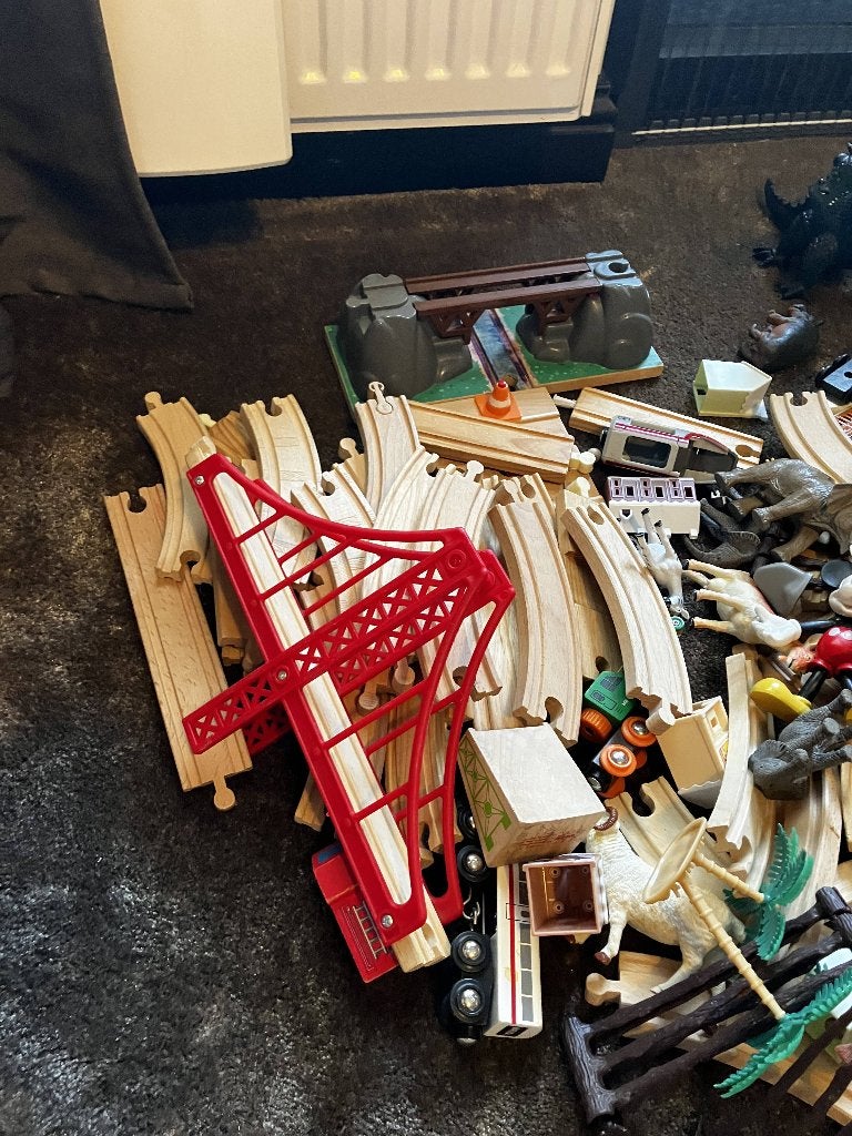 houten treinset + boerderij OPHALEN, Ophalen, Gebruikt, Duw- of Trekspeelgoed