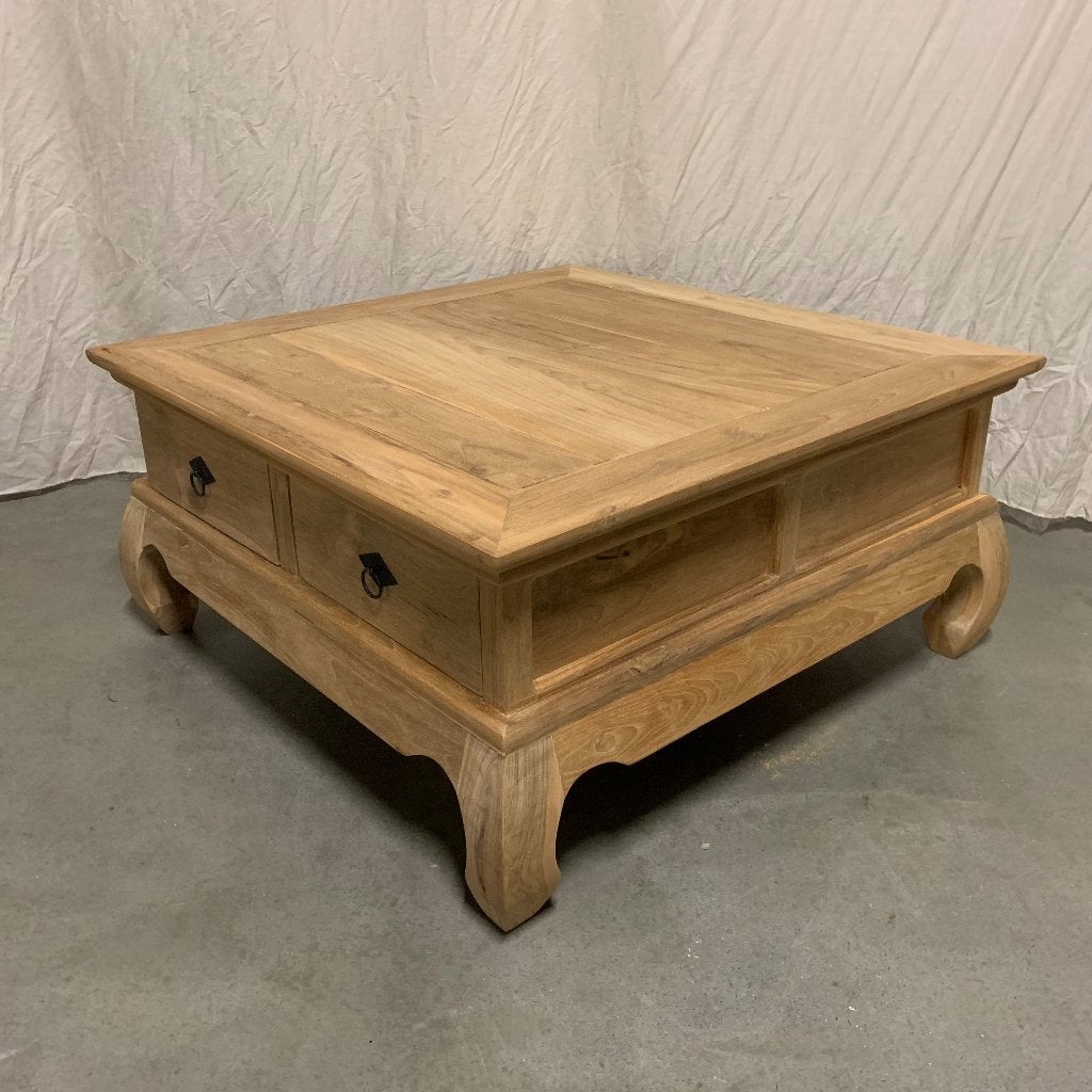 Opium salontafel - teak - 90 x 90 cm - 2 lades - TTM Wonen, TTM Wonen, Meubels – (Perzische) Tapijten en Woonaccessoires, 50 tot 100 cm