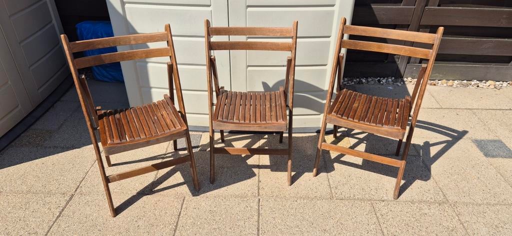 3 vintage klapstoelen, Ophalen of Verzenden, Gebruikt, Hout, Stapelbaar