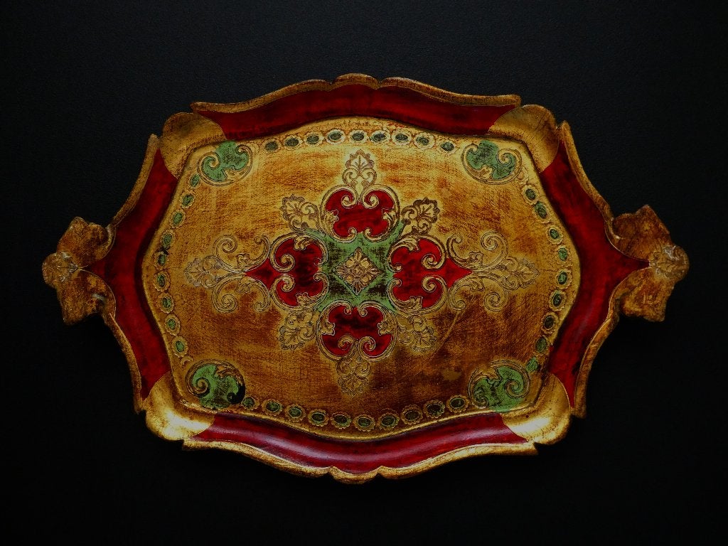 Italiaans dienblad serveerblad kleur goud rood groen ecru, Ophalen of Verzenden