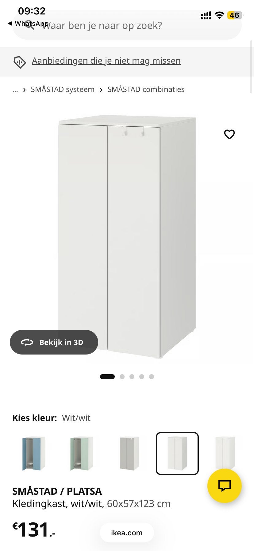 Ikea Smastad/Platsa kledingkast (60x57x123 cm), Huis en Inrichting, Kasten | Kledingkasten, Ophalen, 100 tot 150 cm, 50 tot 100 cm