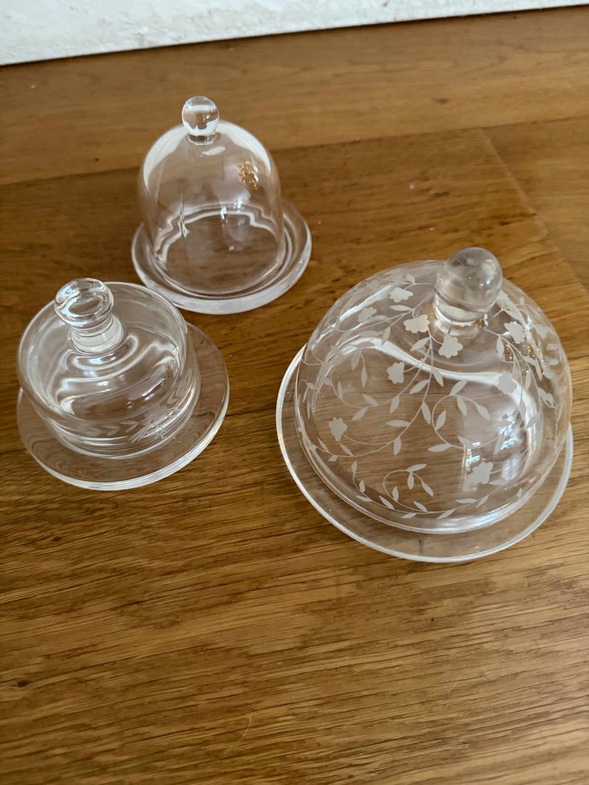 Set van 3 glazen mini boter stolpjes met schaaltje, Ophalen