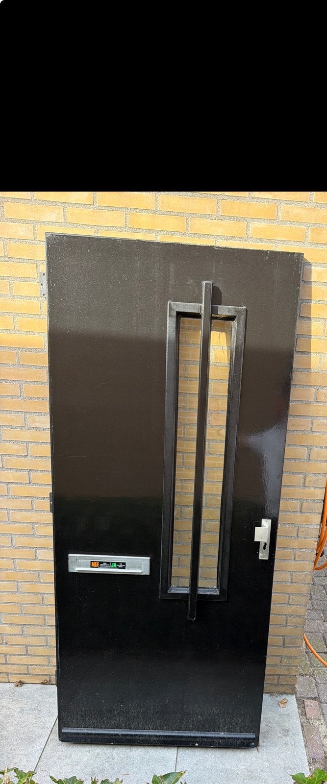 Zwarte Voordeur met Glas en Brievenbus, Ophalen, Gebruikt, 80 tot 100 cm, 200 tot 215 cm