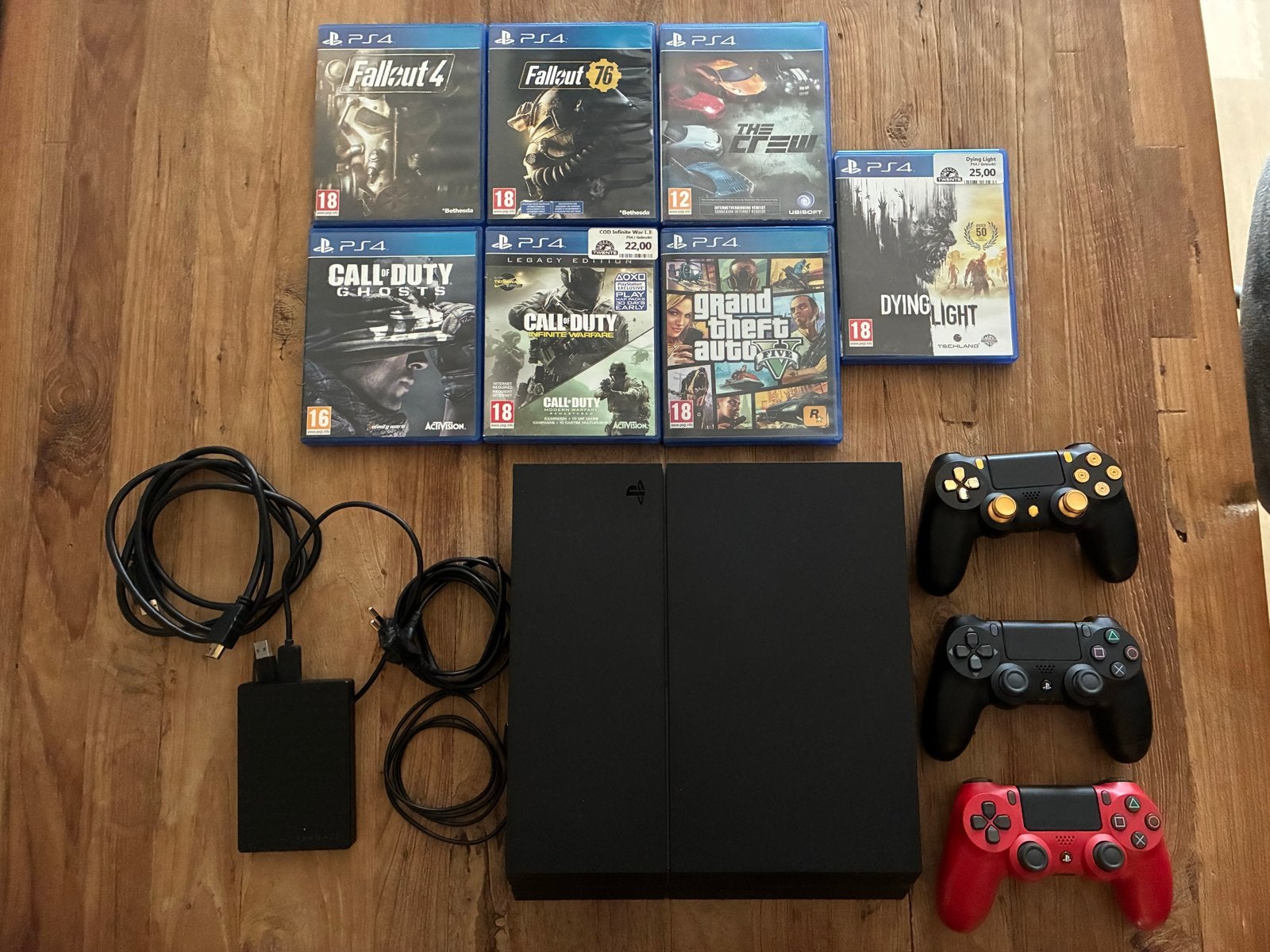 PS4 500GB, 3 controllers, 7 games, 1TB externe harde schijf, Ophalen of Verzenden, Original, 500 GB, Gebruikt