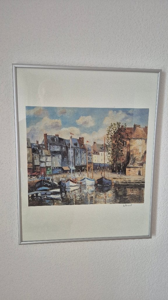 schilderij Daniel Lallemand haven en Lieutenance in Honfleur, Antiek en Kunst, Ophalen, Overige technieken, Achter glas, Impressionistisch