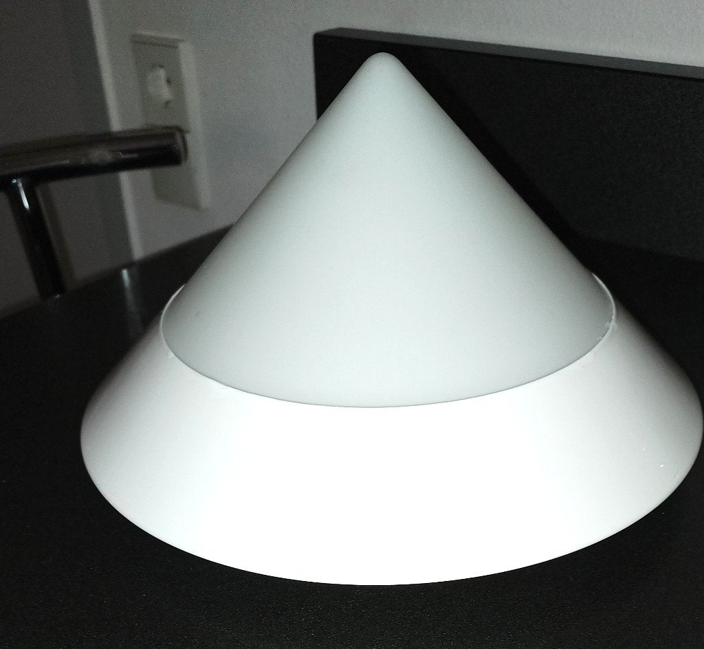 Italiaanse vintage  kegel plafonnière- plafondlamp- gemerkt, Glas, Gebruikt, Design, Wit