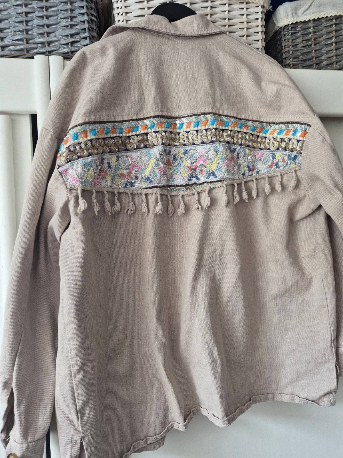 Blouse jas kaki denim xl oversized ibiza boheme safari, Ophalen of Verzenden, Zo goed als nieuw, Maat 46/48 (XL) of groter, Beige