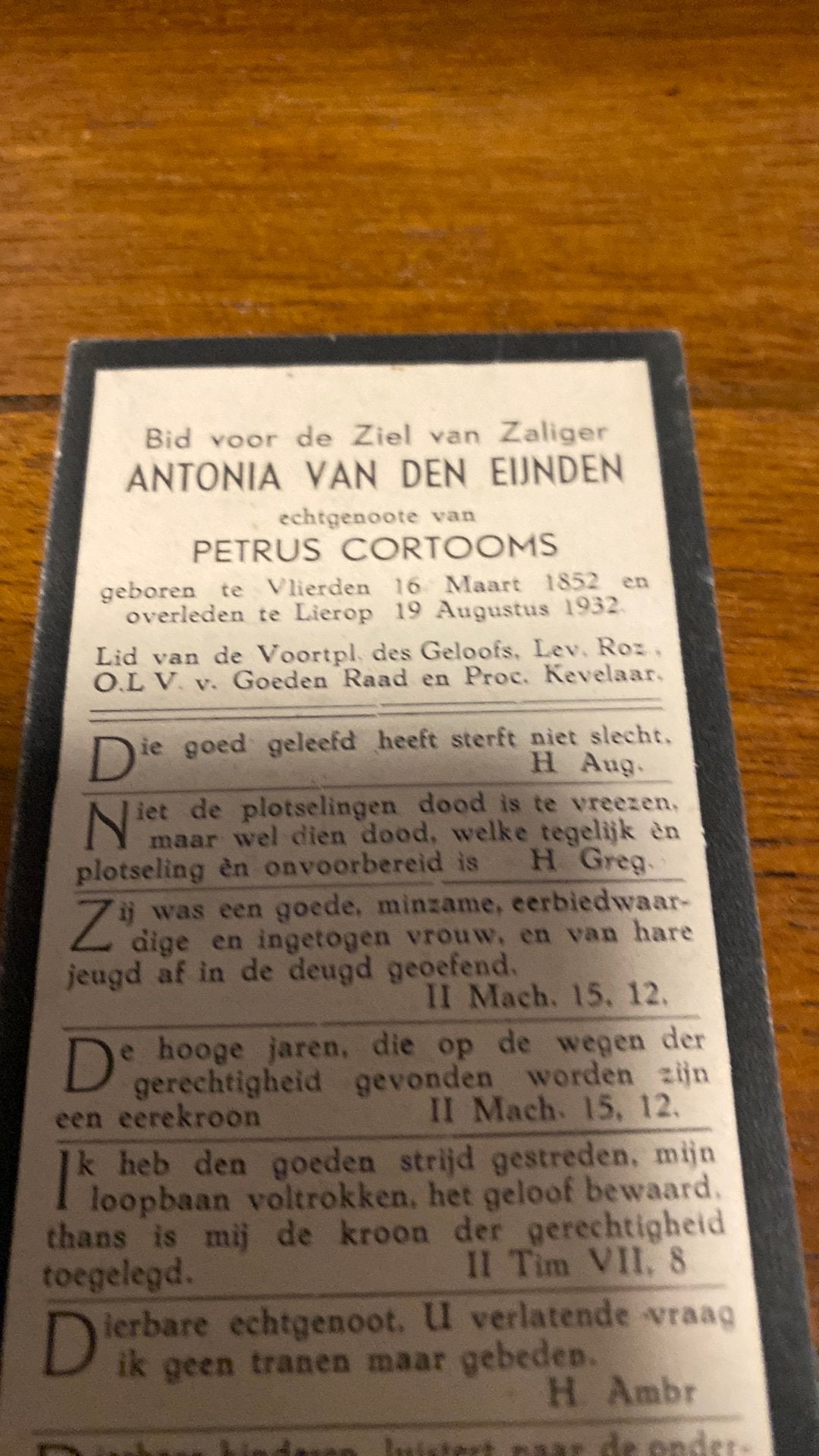 A Cortooms - vd Heijden 1852 Vlierden 1932 Lierop, Ophalen of Verzenden