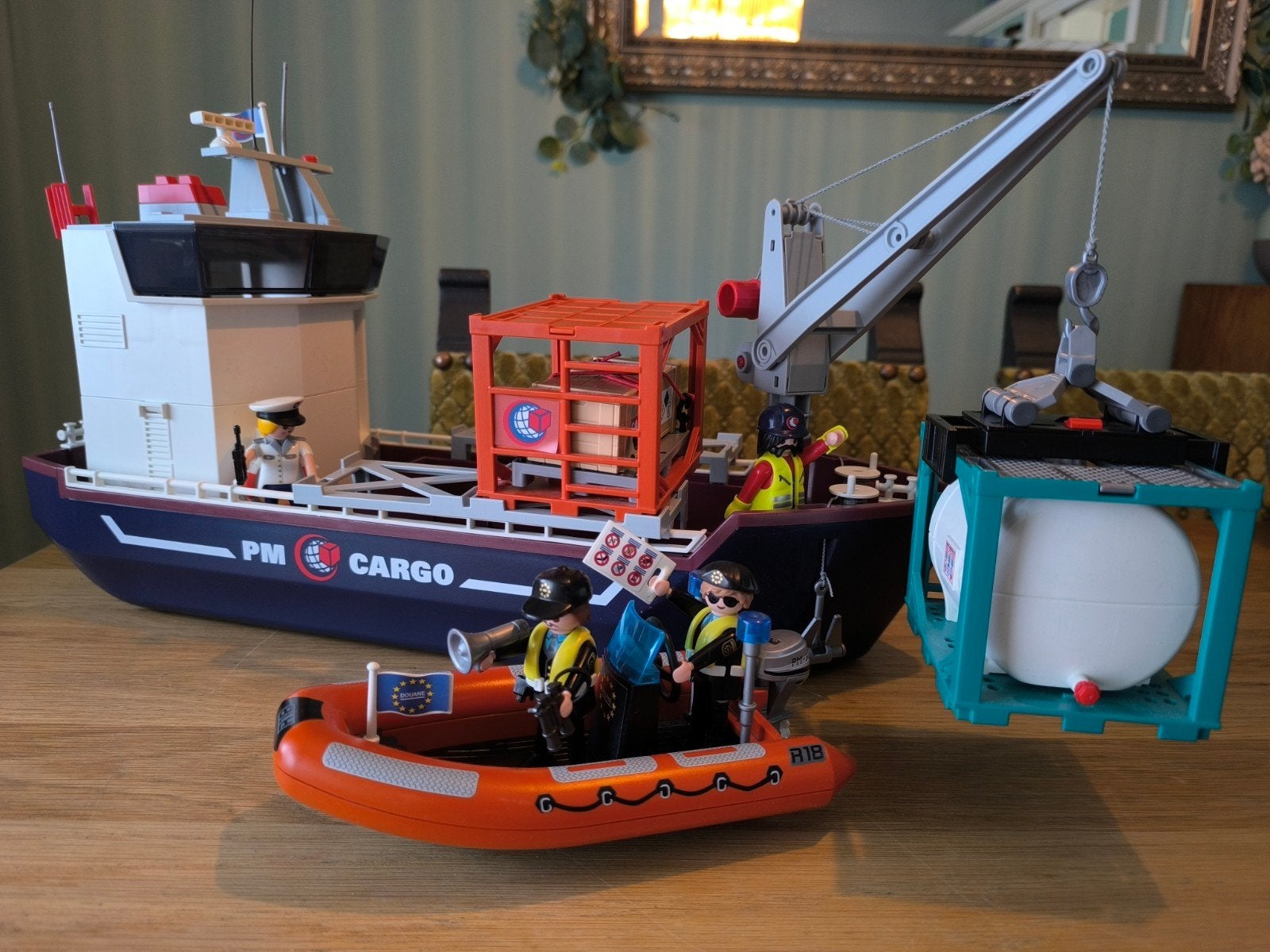 Playmobil Groot containerschip met douaneboot 70769, Kinderen en Baby's, Speelgoed | Playmobil, Complete set, Ophalen of Verzenden