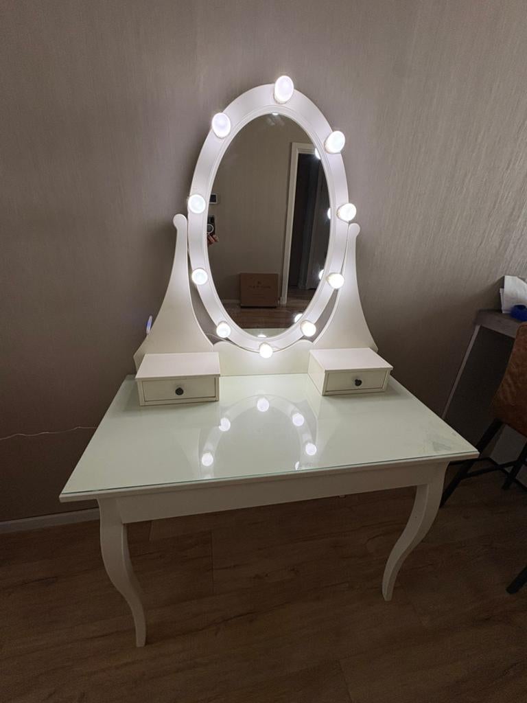 Kaptafel met spiegel en verlichting, Ophalen of Verzenden, Gebruikt, 50 tot 100 cm, Minder dan 100 cm