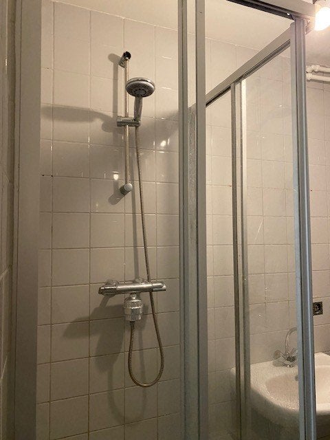 Douchescherm 80 x 80 cm hoekinstap  2 schuifpanelen, Ophalen, Zo goed als nieuw, Glas, Douche