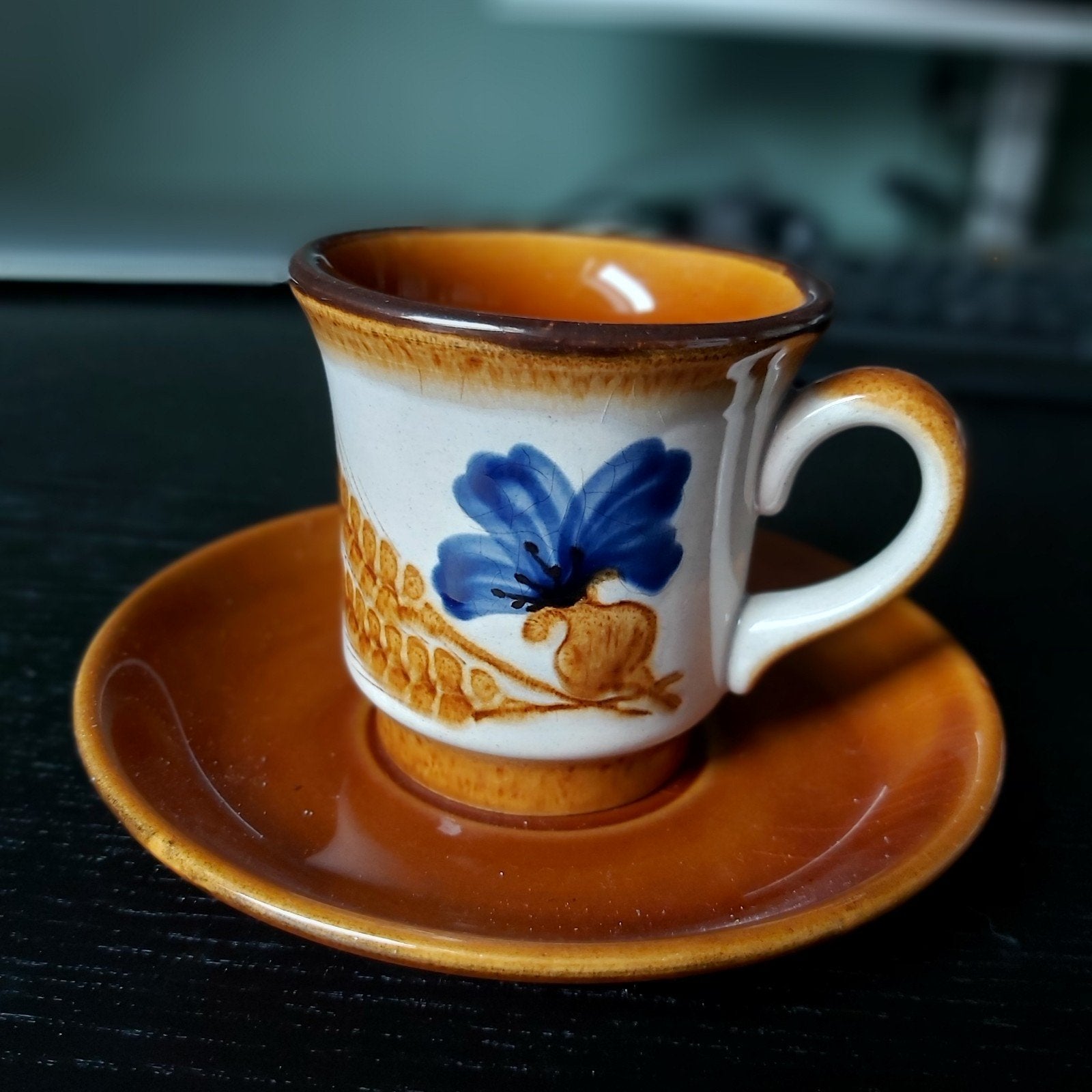 Vintage SMF Schramberg Majolika Espresso Kop en Schotel, Ophalen of Verzenden