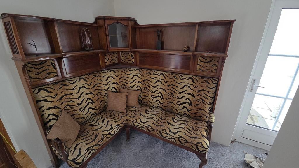 Vintage hoekbank met Afrikaanse stijl bekleding, Antiek en Kunst, Ophalen