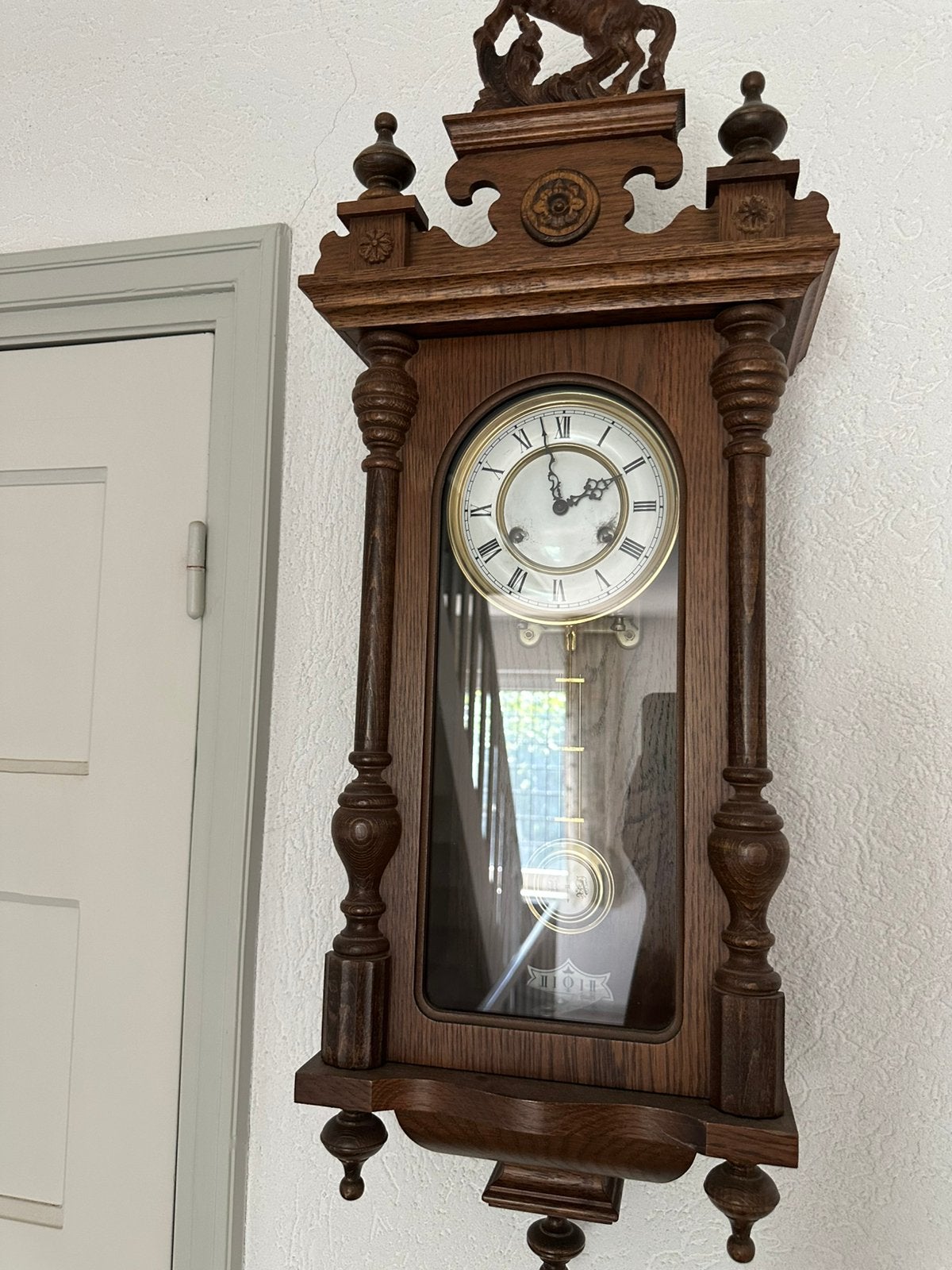 Prachtige Regulateur Wandklok 'Paardjesklok', Ophalen