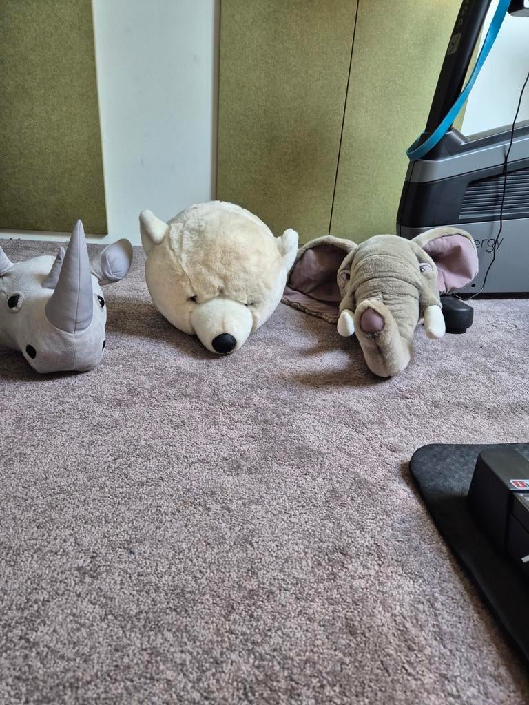 Set van 3 knuffels: neushoorn, beer en olifant, Gebruikt, Beer, Grijs, Ophalen of Verzenden