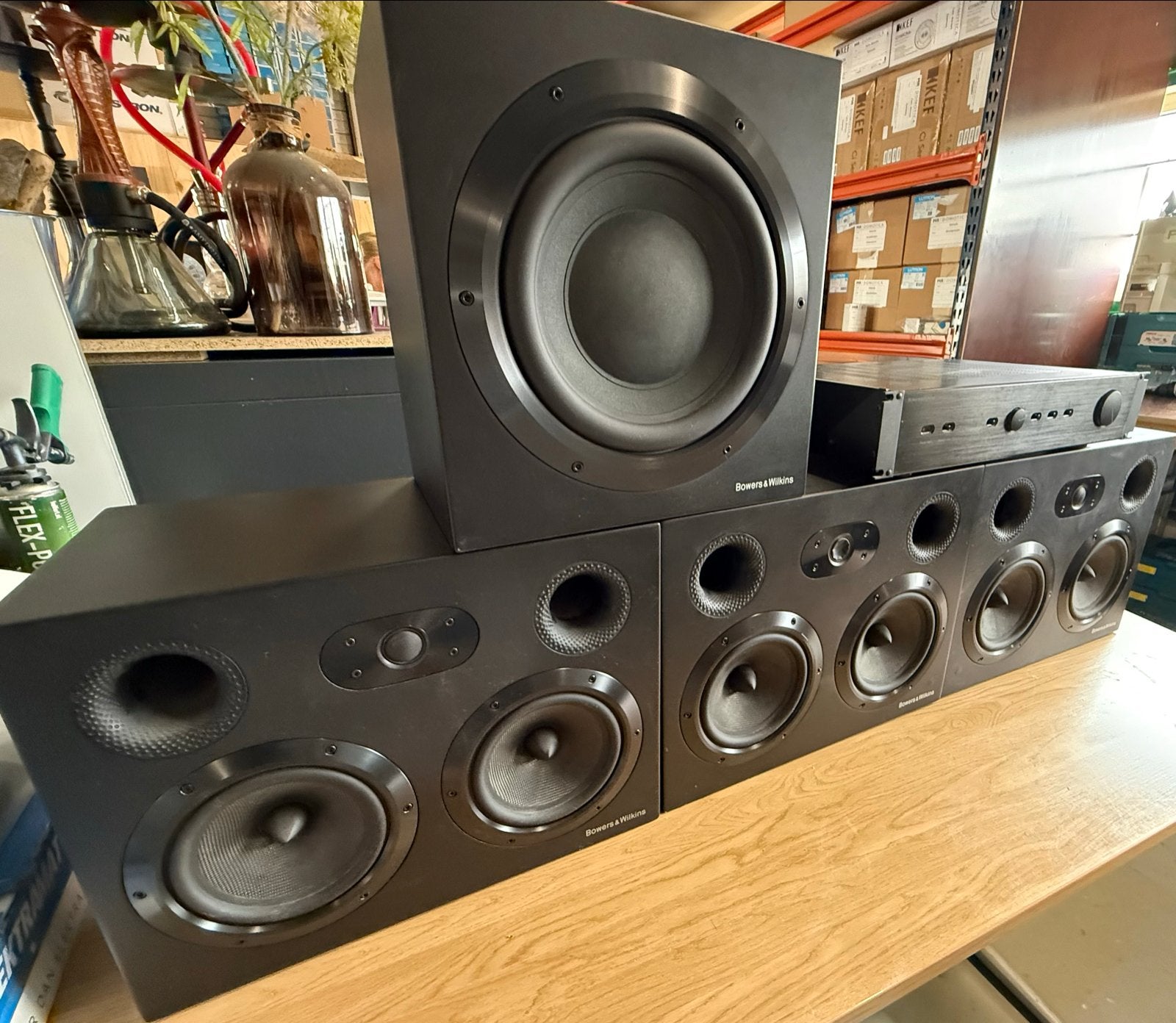Bowers & Wilkins CT7.4 LCRS Speakerset met SA1000 Subwoofer, Gebruikt, Speakerset, Bowers & Wilkins (B&W), Geschikt voor surround/home cinema
