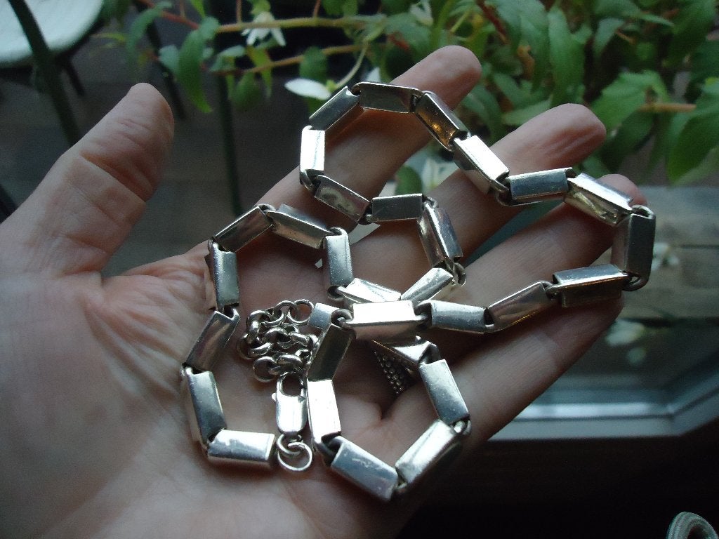 mooie grove echt zilveren ketting allemaal blokjes 925, Verstelbaar, Ophalen of Verzenden, Zo goed als nieuw, Zilver