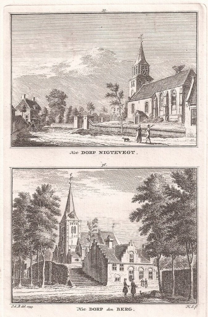 Het Dorp Nigtevegt en Het Dorp den Berg 1745 Nederhorst berg, Antiek en Kunst, Origineel, Stadsgezicht, Ophalen of Verzenden, Gravure