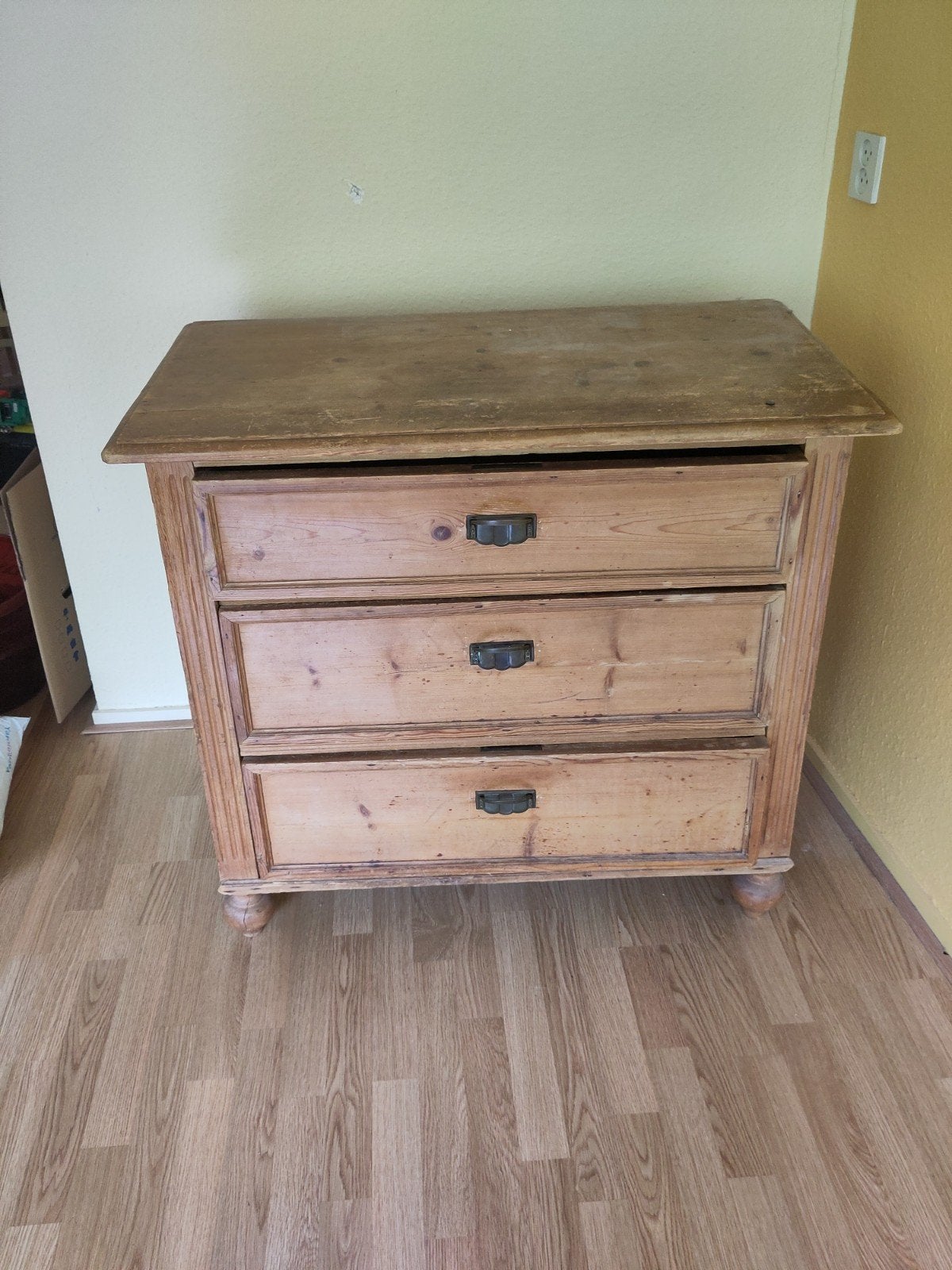 Vintage houten ladekast met 3 lades, Ophalen, Gebruikt, 50 tot 100 cm, 3 of 4 laden
