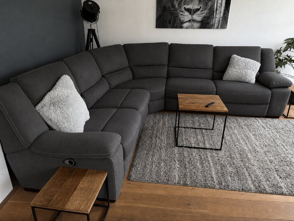 Hoekbank met Dubbel Relax Systeem Texas Stof Comfort, Ophalen, Modern, industrieel, strak, warm, minimalistisch., Hoekbank, 300 cm of meer