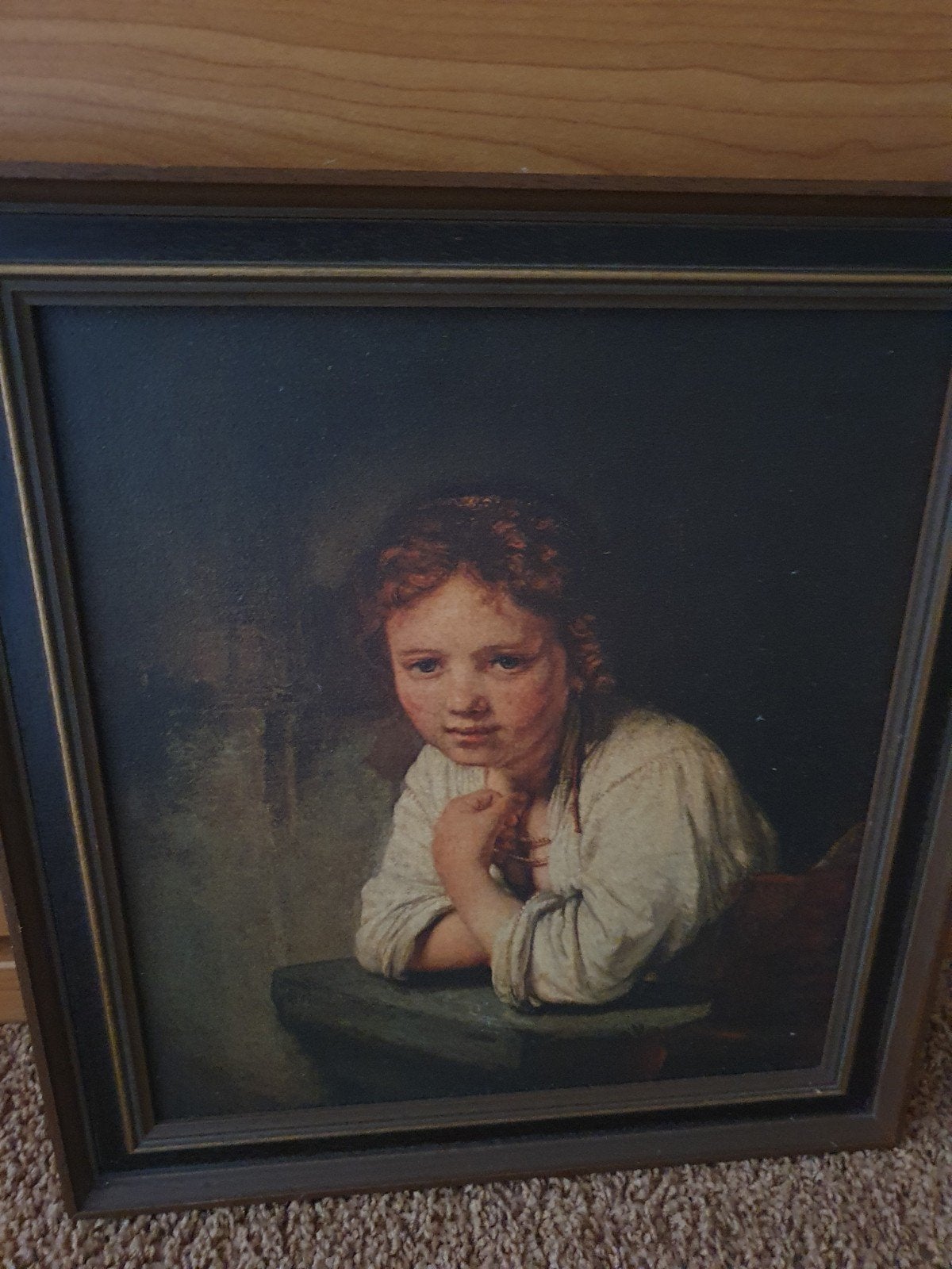 Klassiek schilderij "Meisje in het Venster" (Rembrandt), Doek, Portret of Personen, Ophalen of Verzenden, Olieverf