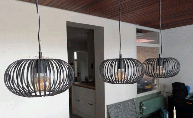 Moderne hanglamp, drielichts zwarte metalen hanglamp, Ophalen, Modern, Industrieel, Nieuw, E27 (groot)