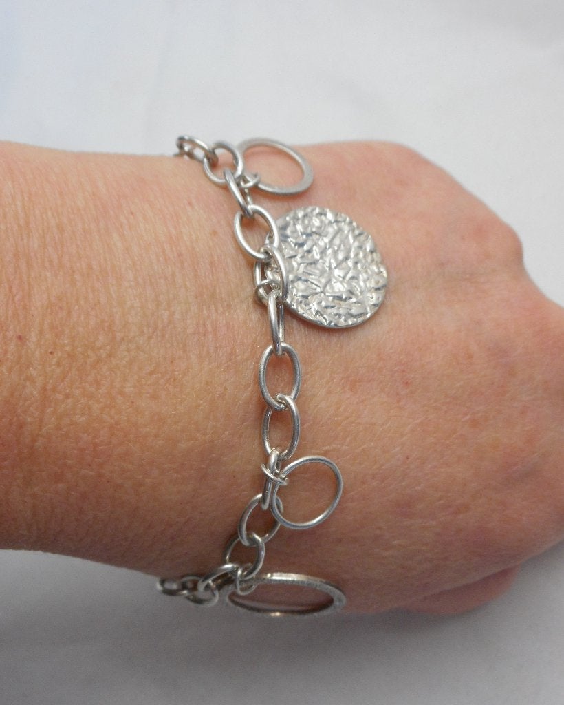 Zilveren Fossil armband met bedels nr.1277, Verzenden, Zo goed als nieuw, Met bedels of kralen, Zilver