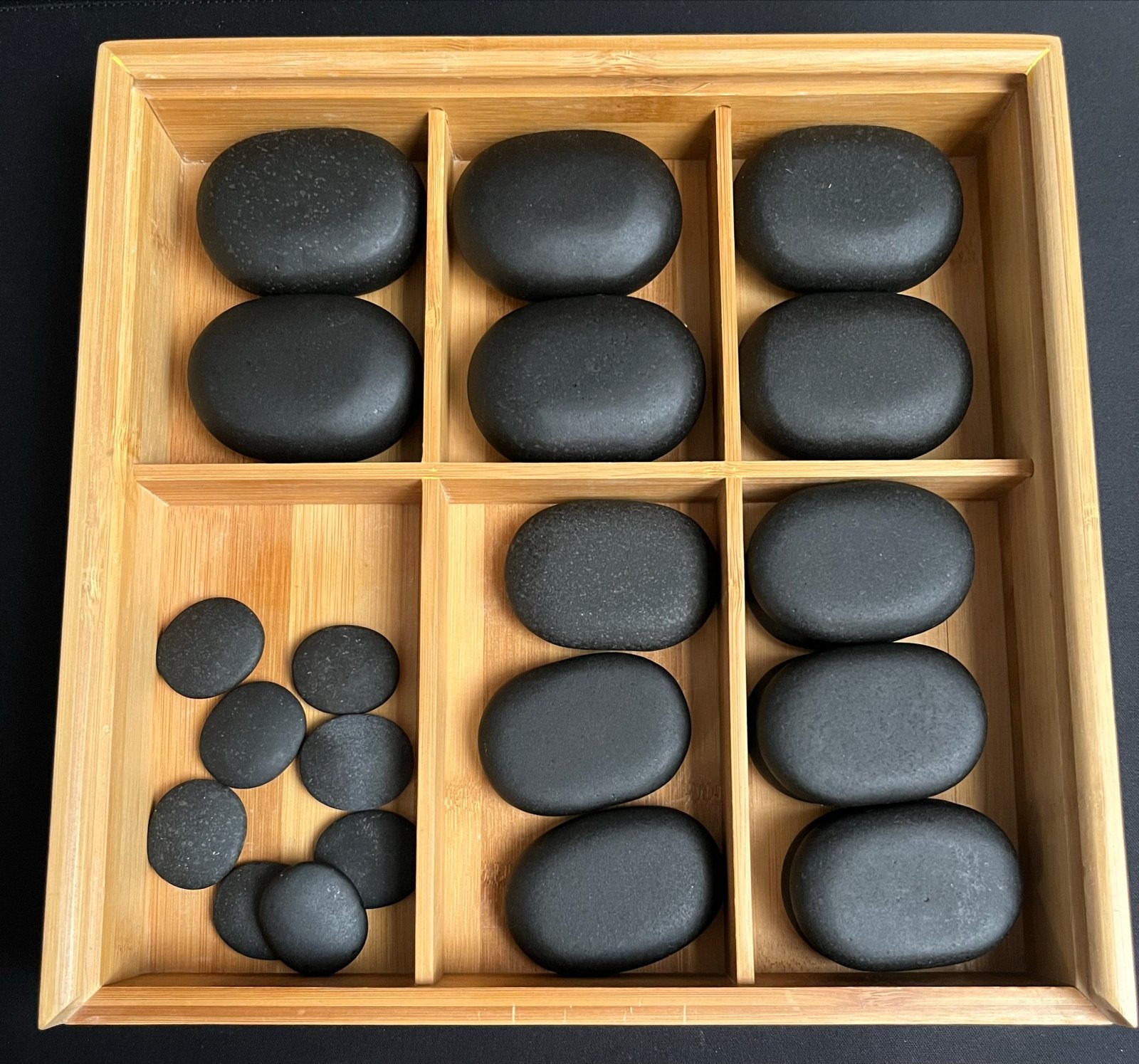 Hotstone massage set in bamboe doos, Ophalen of Verzenden, Zo goed als nieuw, Hotstone