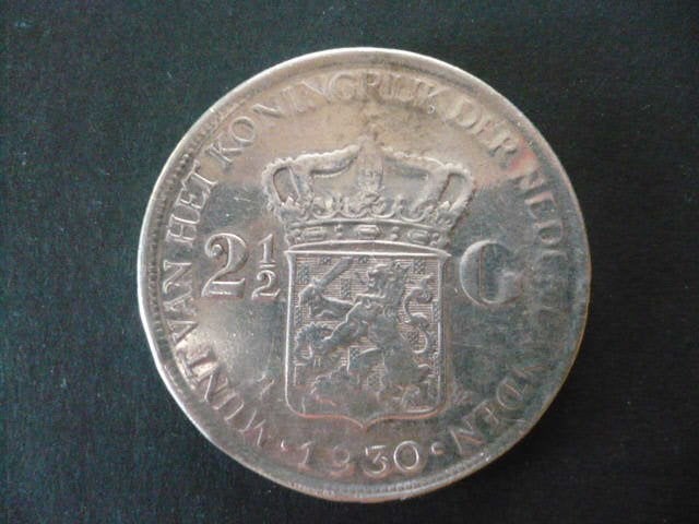 1x 2-1/2 gulden (rijksdaalder) nederland 1930 (gepoetst), Postzegels en Munten, Munten | Nederland, Zilver, Ophalen of Verzenden