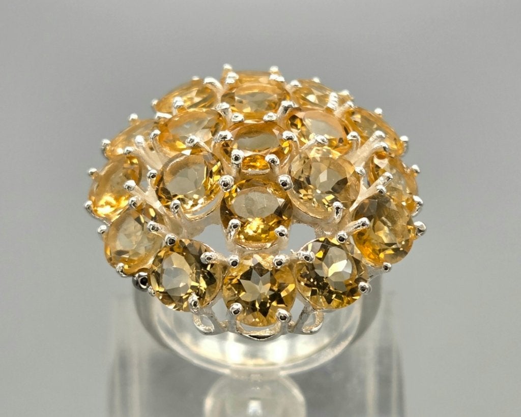 Zilveren cocktailring met edelstenen citrien. 2026/678, Sieraden, Tassen en Uiterlijk, 18 tot 19, ., Geel, Nieuw