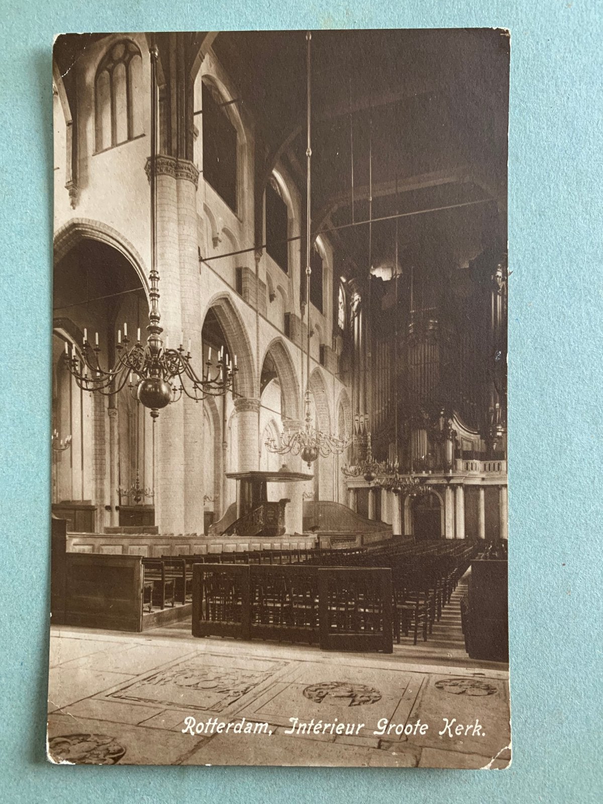 Rotterdam - interieur Groote Kerk, Ophalen of Verzenden, 1920 tot 1940, Gelopen, Zuid-Holland