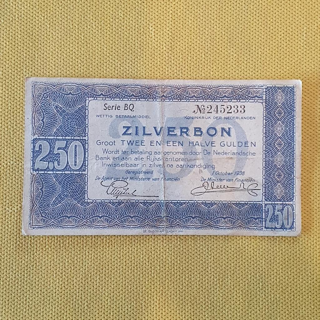 Zilverbon 2,50 gulden uit 1938, Ophalen of Verzenden