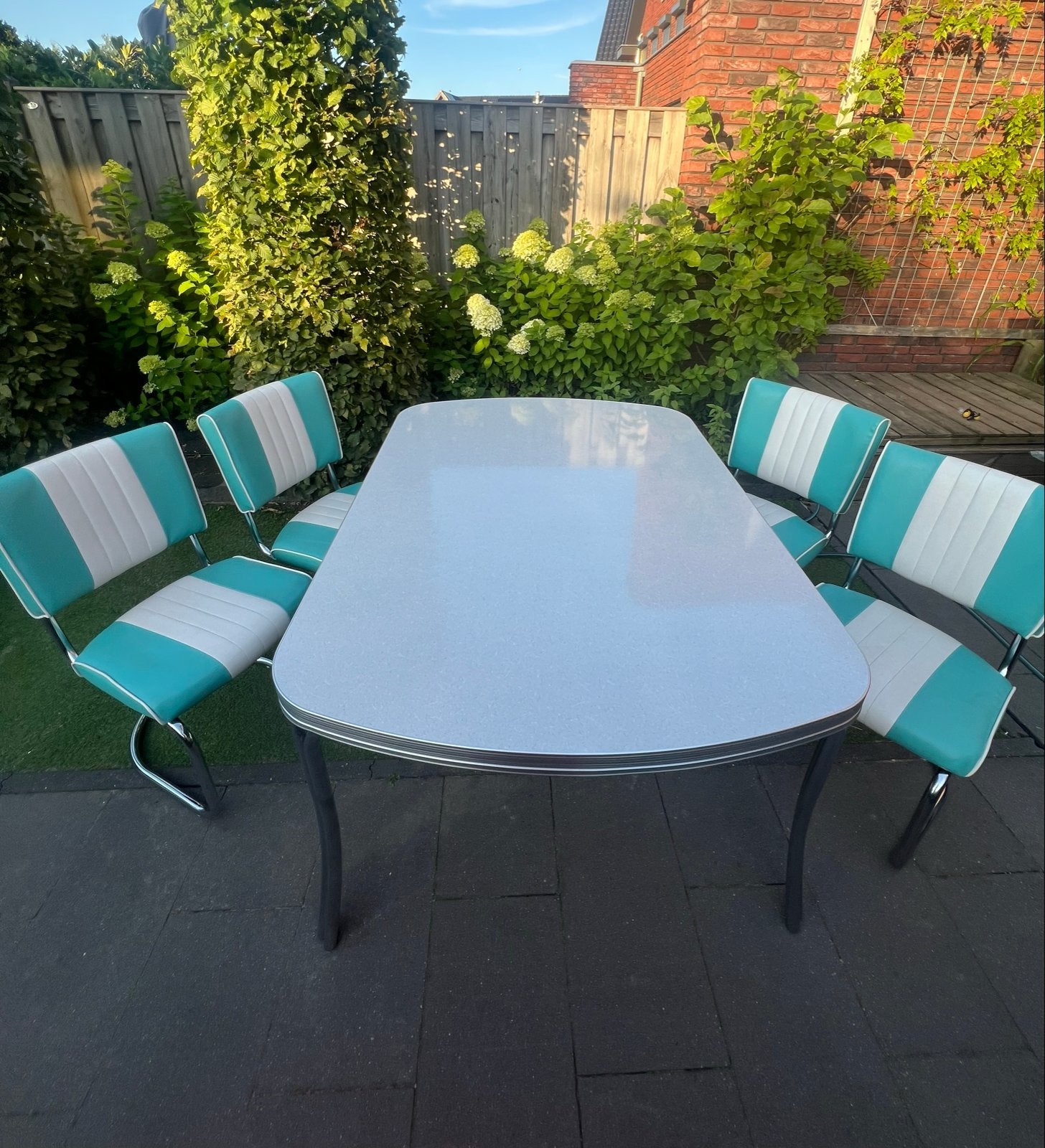 Bel Air Retro Dinner set - Turquoise/wit, Ophalen, Huis en Inrichting