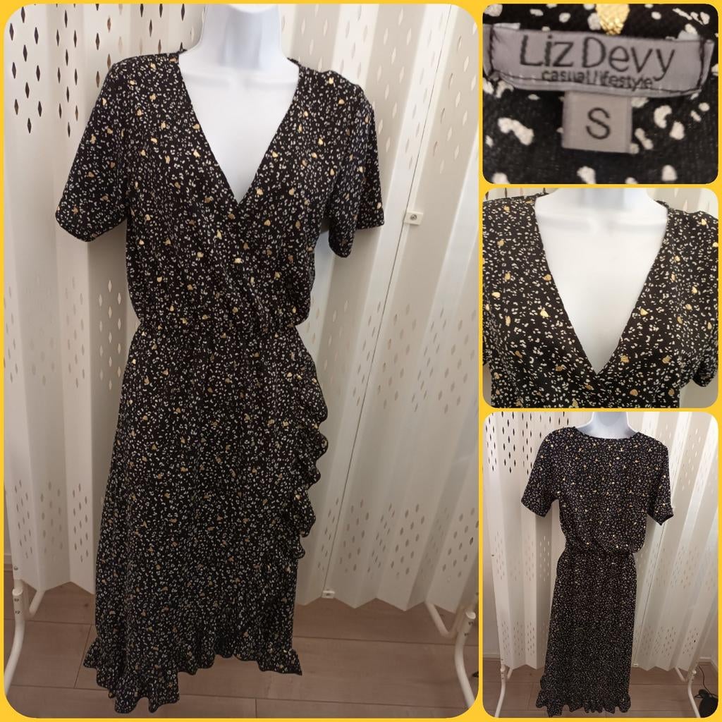 Liz Devy zwarte jurk maxidress met print stretch S, Kleding | Dames, Liz Devy, Zwart, Ophalen of Verzenden, Zo goed als nieuw