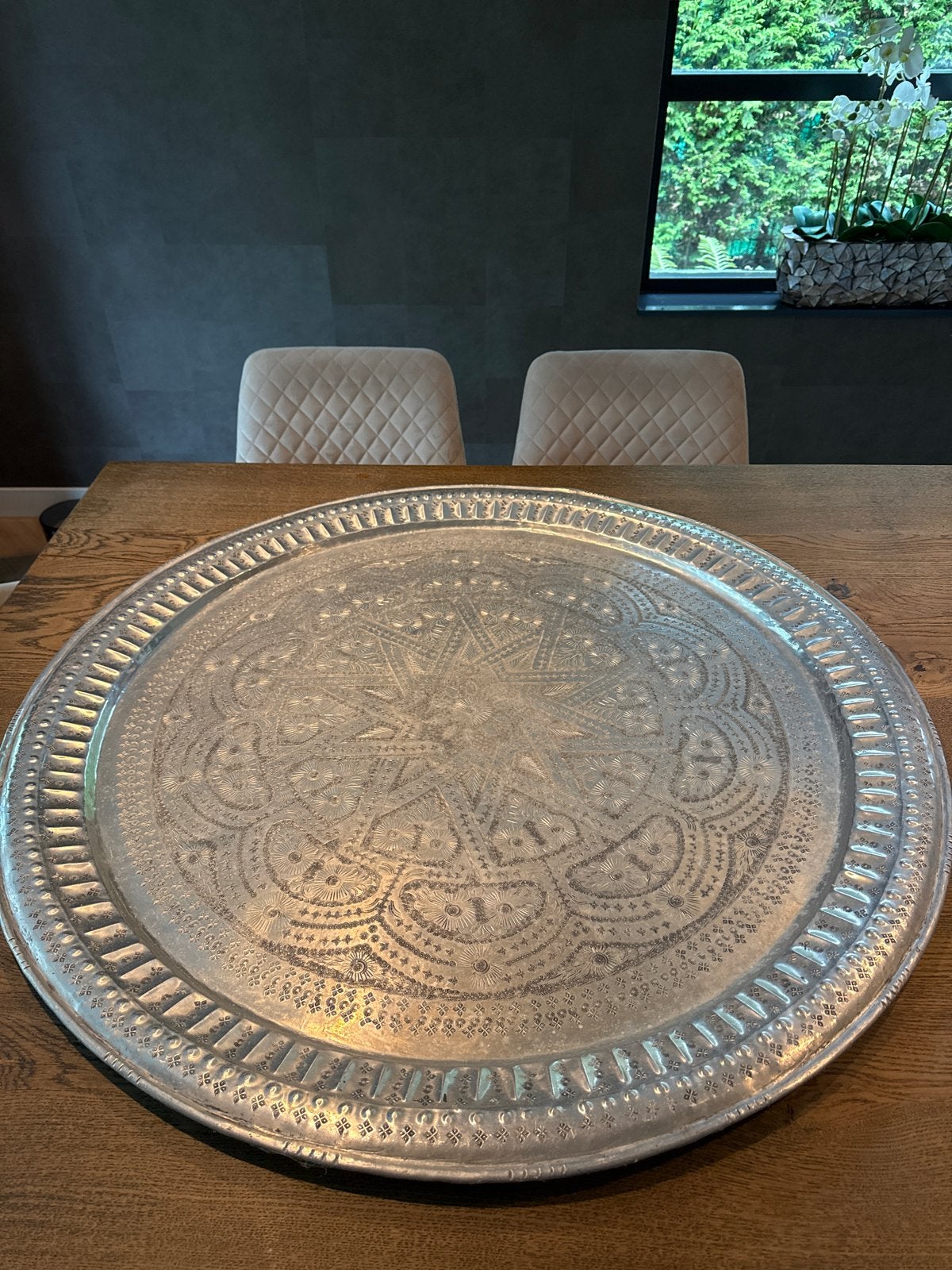 Grote zilverkleurige Marokkaanse dienblad, Ophalen of Verzenden