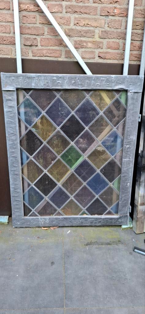 Oud Glas in Lood Raam - Uniek Decoratief Stuk, Doe-het-zelf en Verbouw, Glas en Ramen, Ophalen, Gevelraam of Ruit, Gebruikt, Minder dan 80 cm