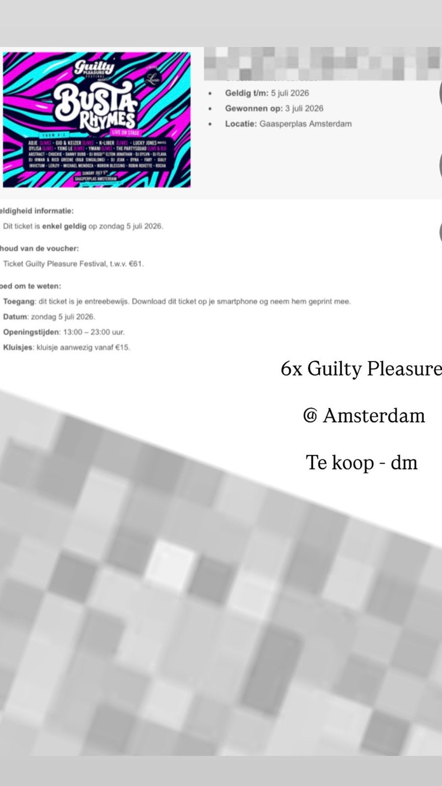 Guilty pleasure festival tickets, Twee personen