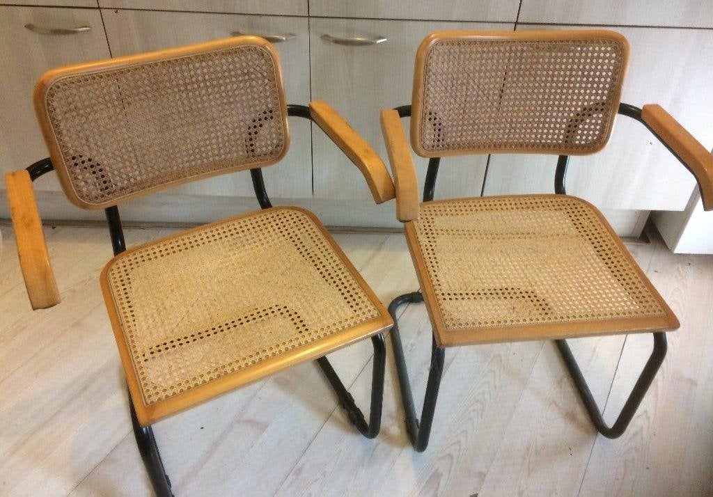 2 Retro / Vintage Eetkamerstoelen Rotan, Ophalen, Gebruikt, Twee, Overige kleuren