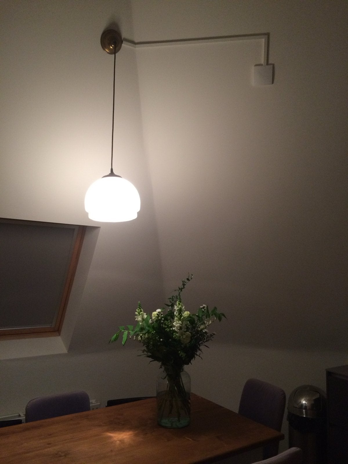 Vintage Schoollamp Hanglamp met Bruin Snoer, Huis en Inrichting, Ophalen, Gebruikt, Glas