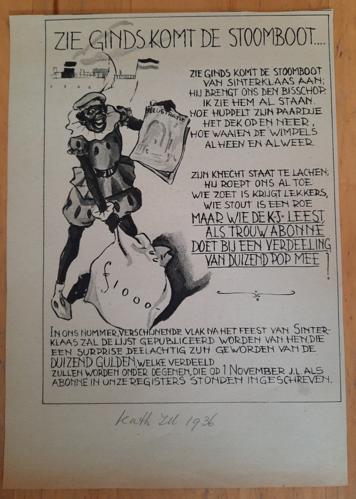 Zeldzame Sinterklaas Illustratie 'Kath Ill 1936', Ophalen of Verzenden, 1920 tot 1940, Knipsel(s)