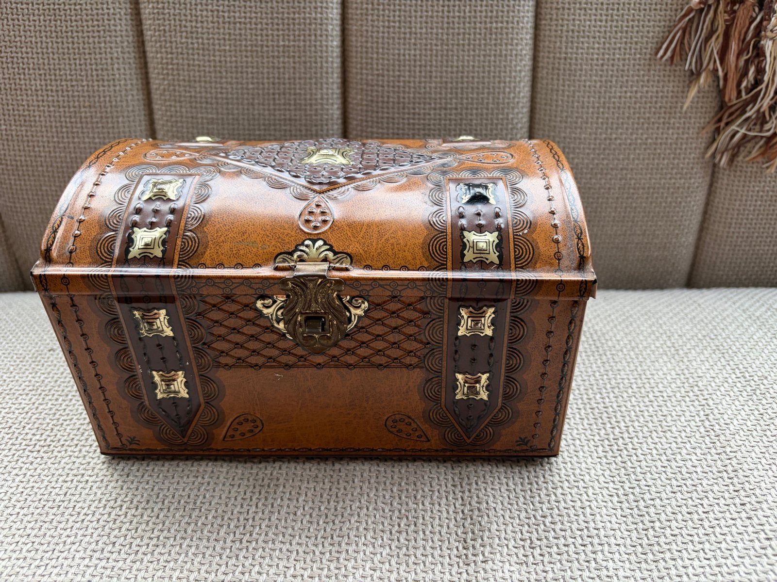 Vintage decoratieve kist met leeuwenkop, Ophalen of Verzenden