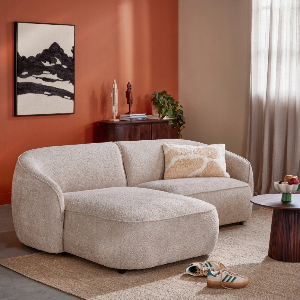 by fonQ Chubby Hoekbank Links Bouclé Greige | Van €1199, nu, Byfonq, Byfonq, Nieuw, 75 tot 100 cm