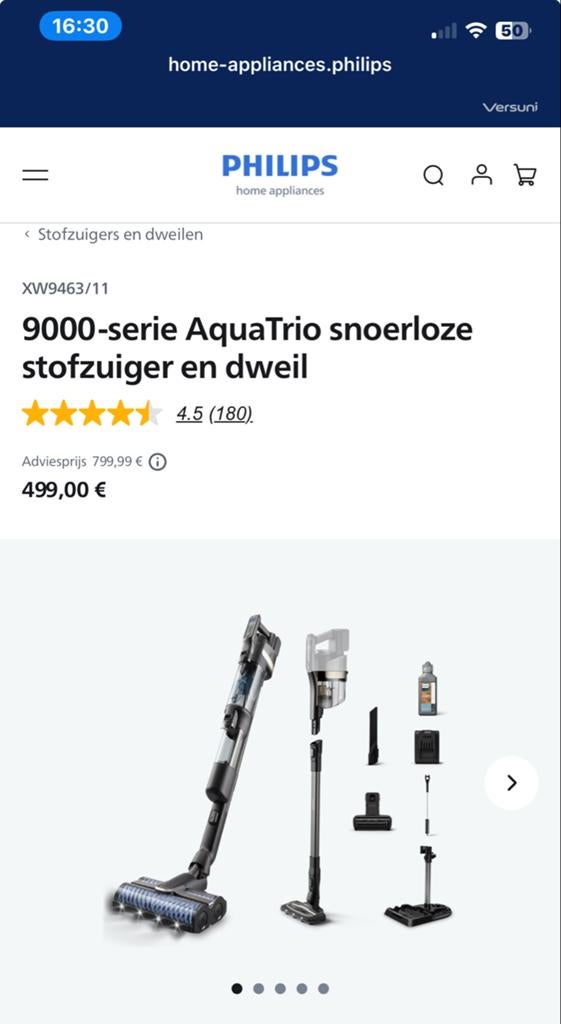 Philips AquaTrio Dweilfunctie Stofzuiger + extra accu, Gebruikt, Philips, Draadloos, Reservoir