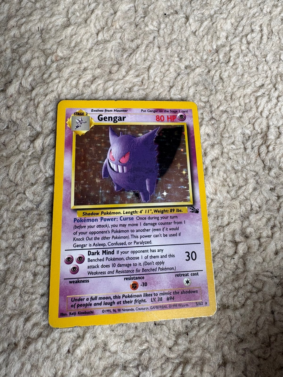 Pokémon Kaart gengar holo 5/62, Ophalen of Verzenden, Gebruikt, Losse kaart