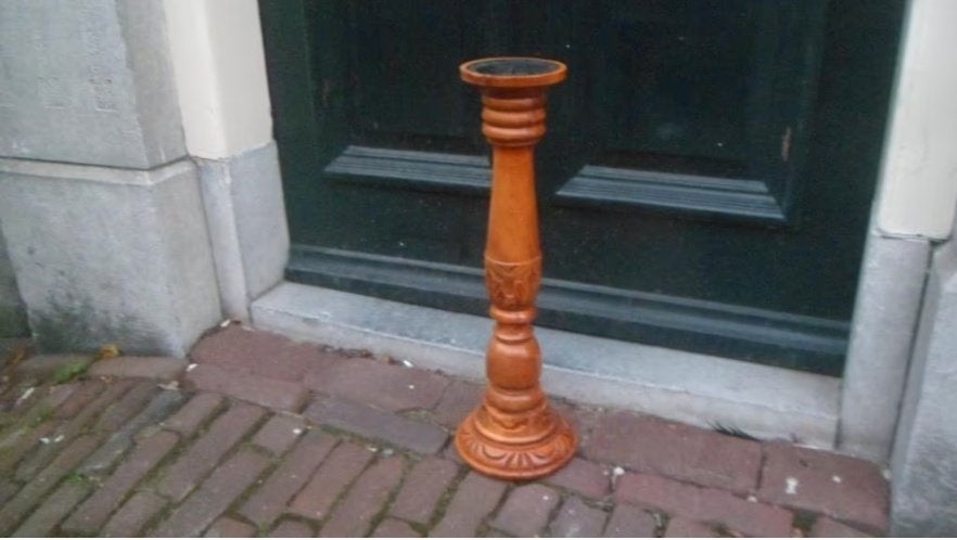 Houten kandelaar kerkkandelaar 45 cm. hoog, Huis en Inrichting, Gebruikt, Bruin, Ophalen of Verzenden, 45 cm