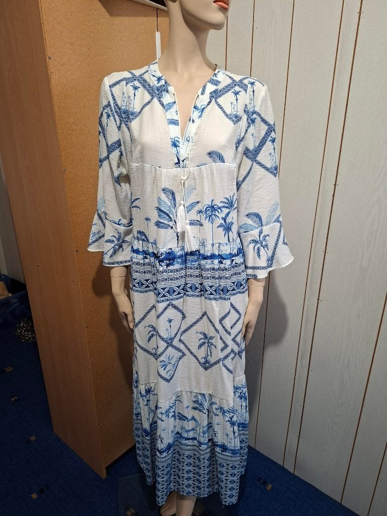 Smashed Lemon maxi dress maat L wit blauw, Blauw, Maat 42/44 (L), Ophalen of Verzenden, Zo goed als nieuw