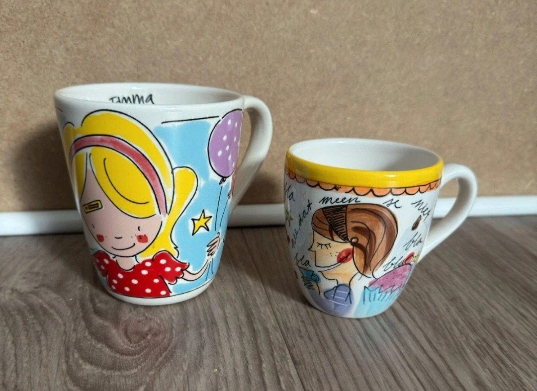 Blond Amsterdam mokken, set van 2, 'Emma Pleister', Blond Amsterdam, Ophalen of Verzenden, Steen/keramiek, Meerkleurig