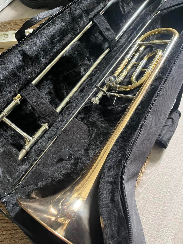 Tenor trombone JBSL 811L  met kwartventiel goud CDG brass, Ophalen, Gebruikt, Tenor